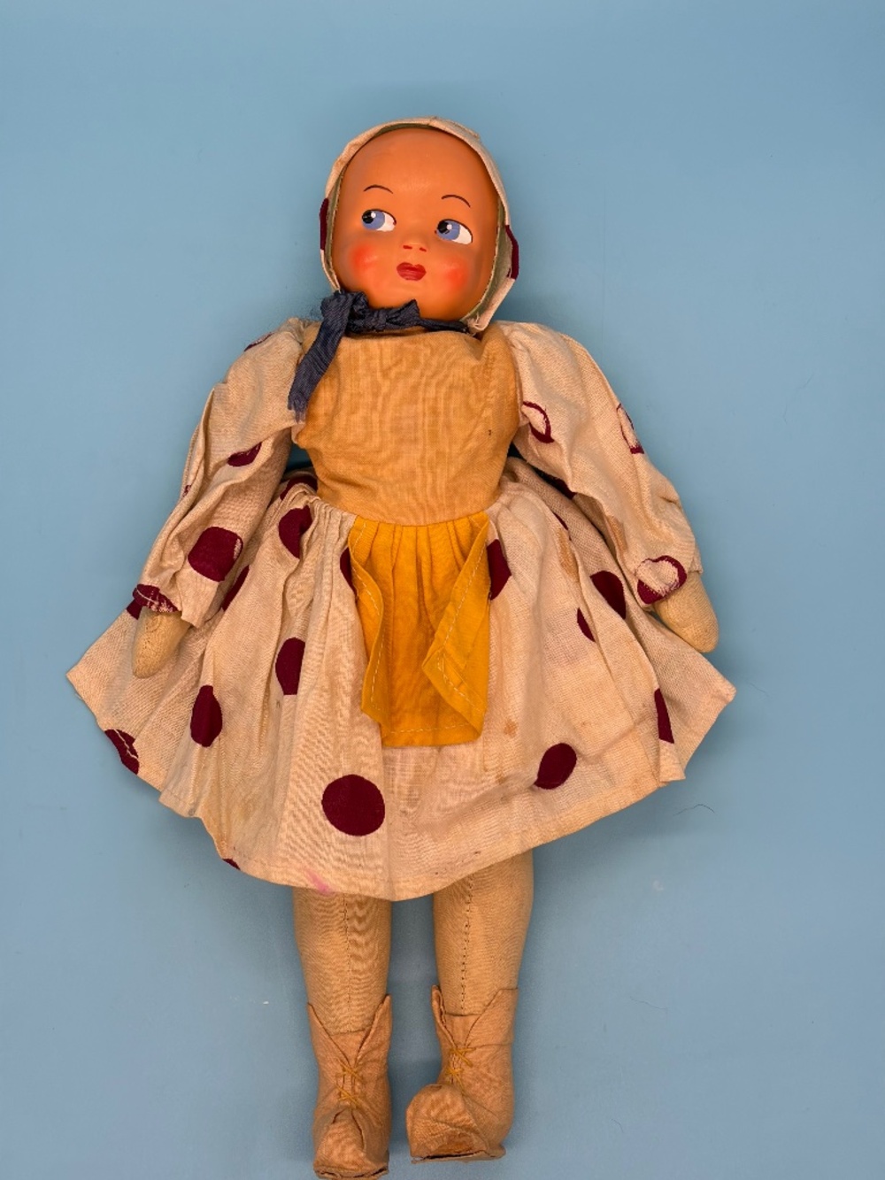 Vintage 13” Polish Folk Doll Jointed Cloth Body Painted Face Poland